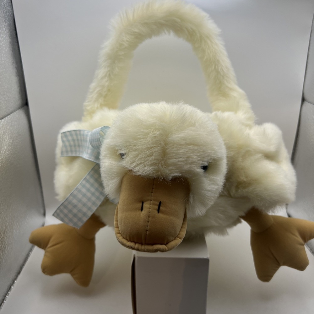Bearington Collection Quack Basket 12x13" Plush Yellow Duck Easter Basket Toy